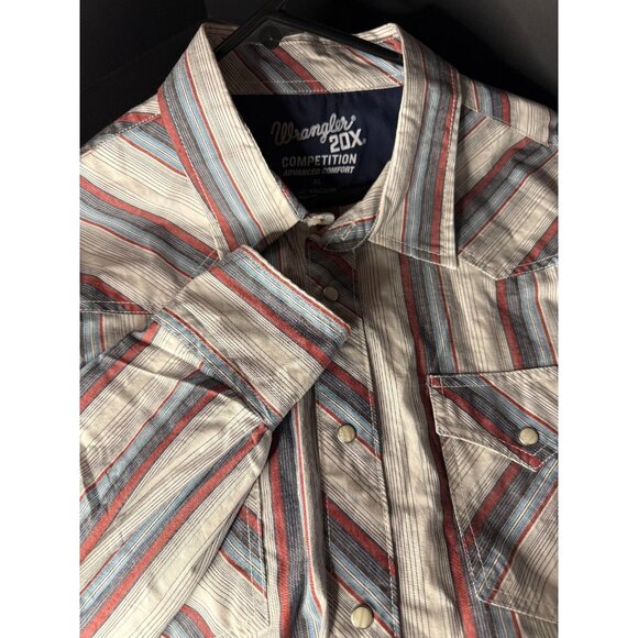 Wrangler 20X Competition White Pearl Snap Shirt Mens XL Striped Western - Picture 1 of 6